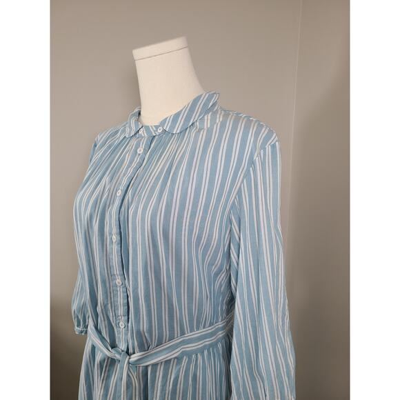 Comptoir Des Cotonniers Blue Striped Preppy Academia Shirtdress - Picture 2 of 4
